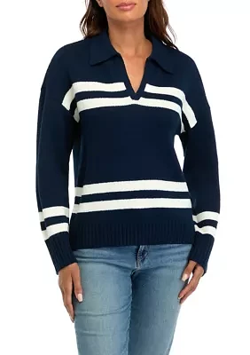 Women's Striped Johnny Collar Pullover