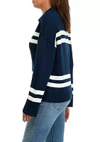 Women's Striped Johnny Collar Pullover