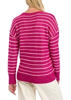 Women's Drop Shoulder Striped V-Neck Sweater