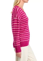 Women's Drop Shoulder Striped V-Neck Sweater