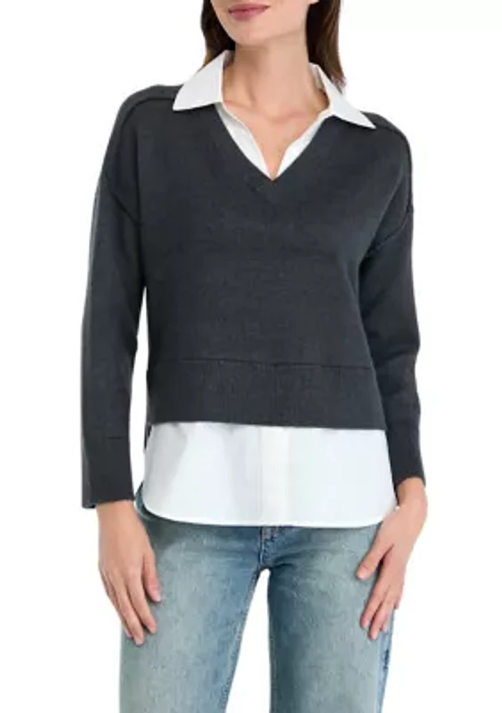 Petite V-Neck 2fer Sweater