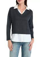 Petite V-Neck 2fer Sweater