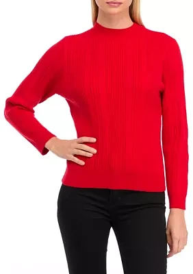 Petite Long Sleeve Ribbed Mock Neck Pullover