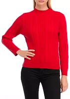 Petite Long Sleeve Ribbed Mock Neck Pullover