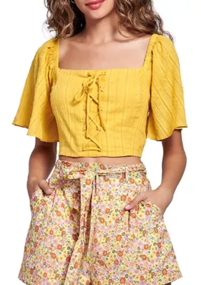 Women's Flutter Sleeve Lace-Up Front Top