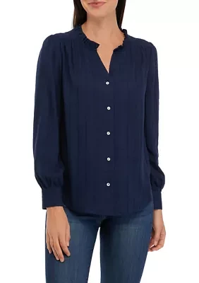 Women's Button Front Blouse with Ruffles