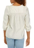 Women's 3/4 Sleeve Airflow Smock Peasant Top