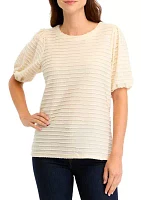 Women's Short Sleeve Bow Back Textured Knit Top