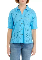 Women's Eyele Button Front Top