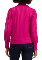 Women's Long Sleeve Smocked Cuff Ribbed Top