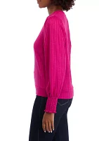 Women's Long Sleeve Smocked Cuff Ribbed Top