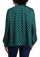 Women's Ruffle Split Neck Printed Blouse