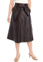 Women's Belted Vegan Leather Midi Dress