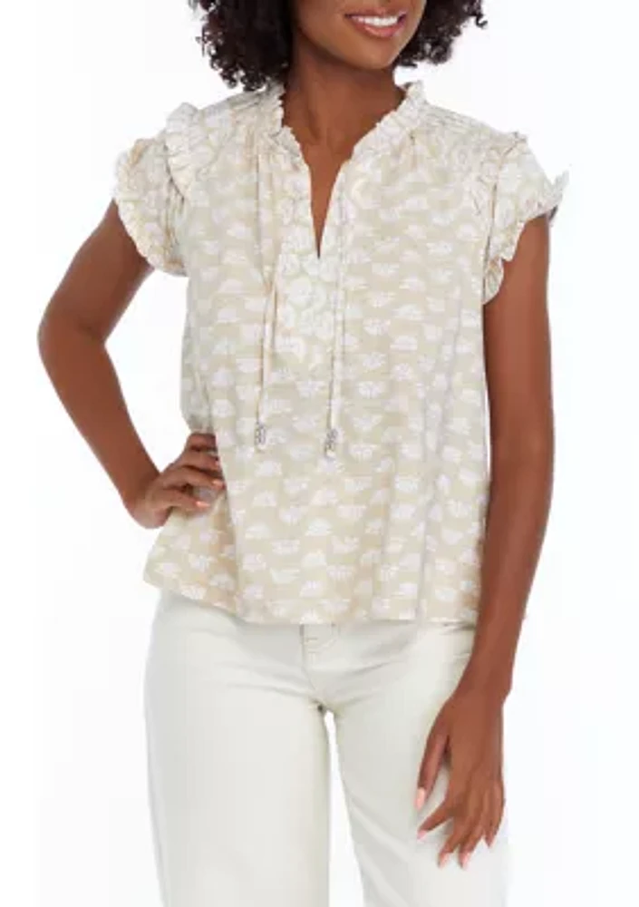 Petite Printed Peasant Top