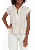 Petite Printed Peasant Top