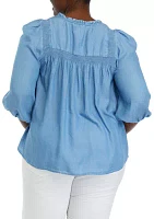 Plus 3/4 Sleeve Airflow Smocked Peasant Top