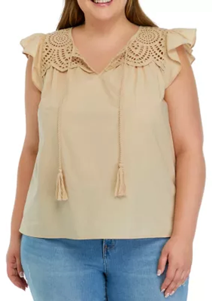 Plus Tassel Neck Top