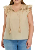 Plus Tassel Neck Top