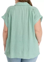 Plus Collared Short Sleeve Top