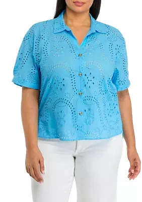 Plus Eyelet Button Down Shirt