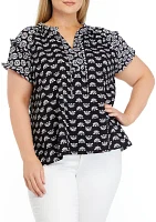 Plus Printed Peasant Top