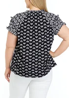 Plus Printed Peasant Top