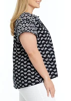 Plus Printed Peasant Top