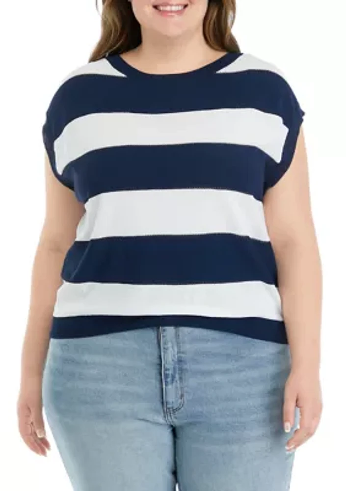 Plus Round Neck Stripe Knit Top