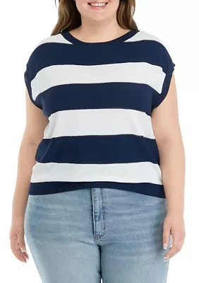 Plus Round Neck Stripe Knit Top