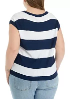 Plus Round Neck Stripe Knit Top