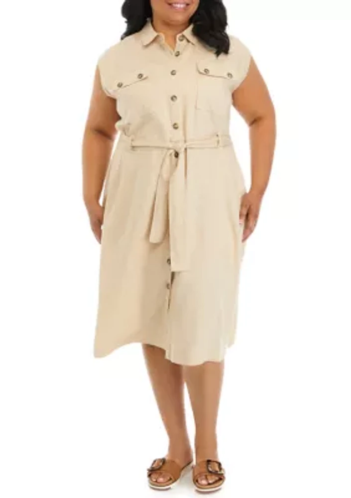 Plus Button Front Midi Shirtdress