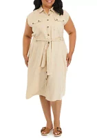 Plus Button Front Midi Shirtdress