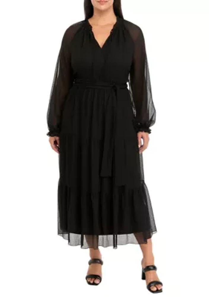 Plus Long Sleeve Textured Maxi Dress