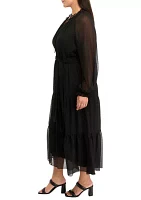 Plus Long Sleeve Textured Maxi Dress