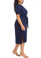 Plus Elbow Pleated Dress