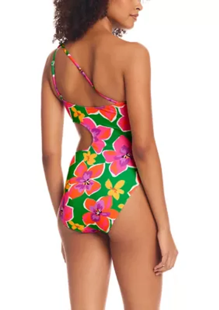 Super Bloom One Shoulder Piece Swimsuit