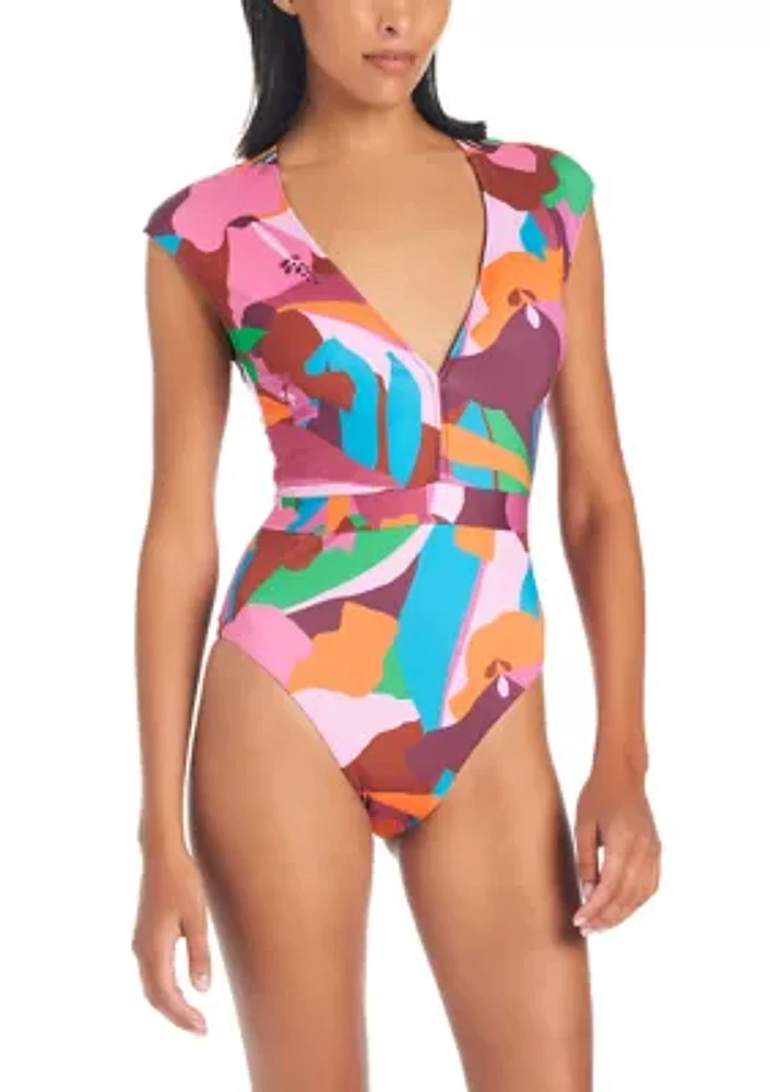 Tropic Mood Cap Sleeve One Piece Swimsuit