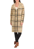 Women's Long Sleeve Plaid Mink Coatigan