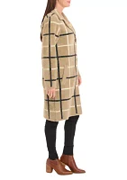 Women's Long Sleeve Plaid Mink Coatigan