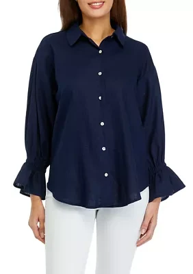 Women's Button Front Bell Sleeve Top