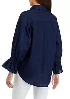 Women's Button Front Bell Sleeve Top