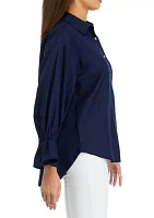 Women's Button Front Bell Sleeve Top