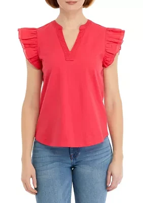 Women's V-Neck Flutter Sleeve Knit Top