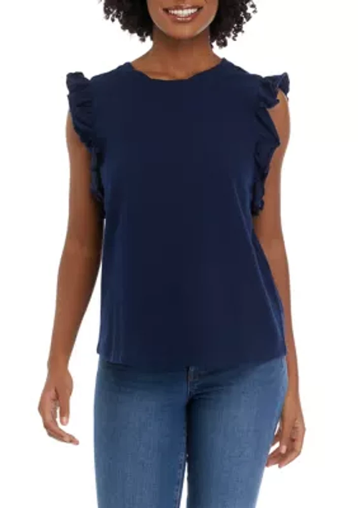 Women's Solid Flutter Sleeve Top