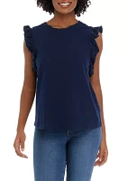 Women's Solid Flutter Sleeve Top