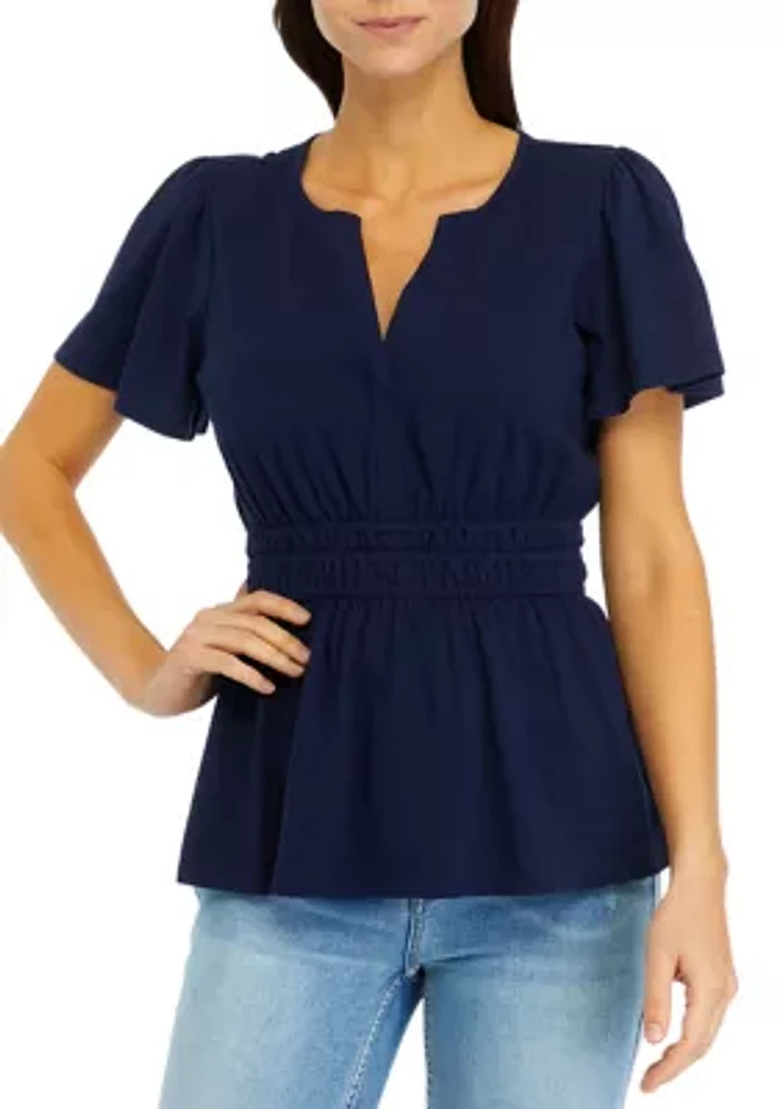 Women's Smocked Split Neck Top