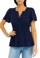 Women's Smocked Split Neck Top