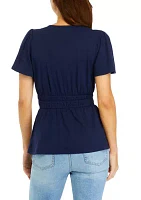 Women's Smocked Split Neck Top