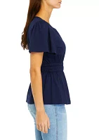 Women's Smocked Split Neck Top