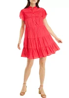 Women's Flutter Sleeve Pintuck Dress